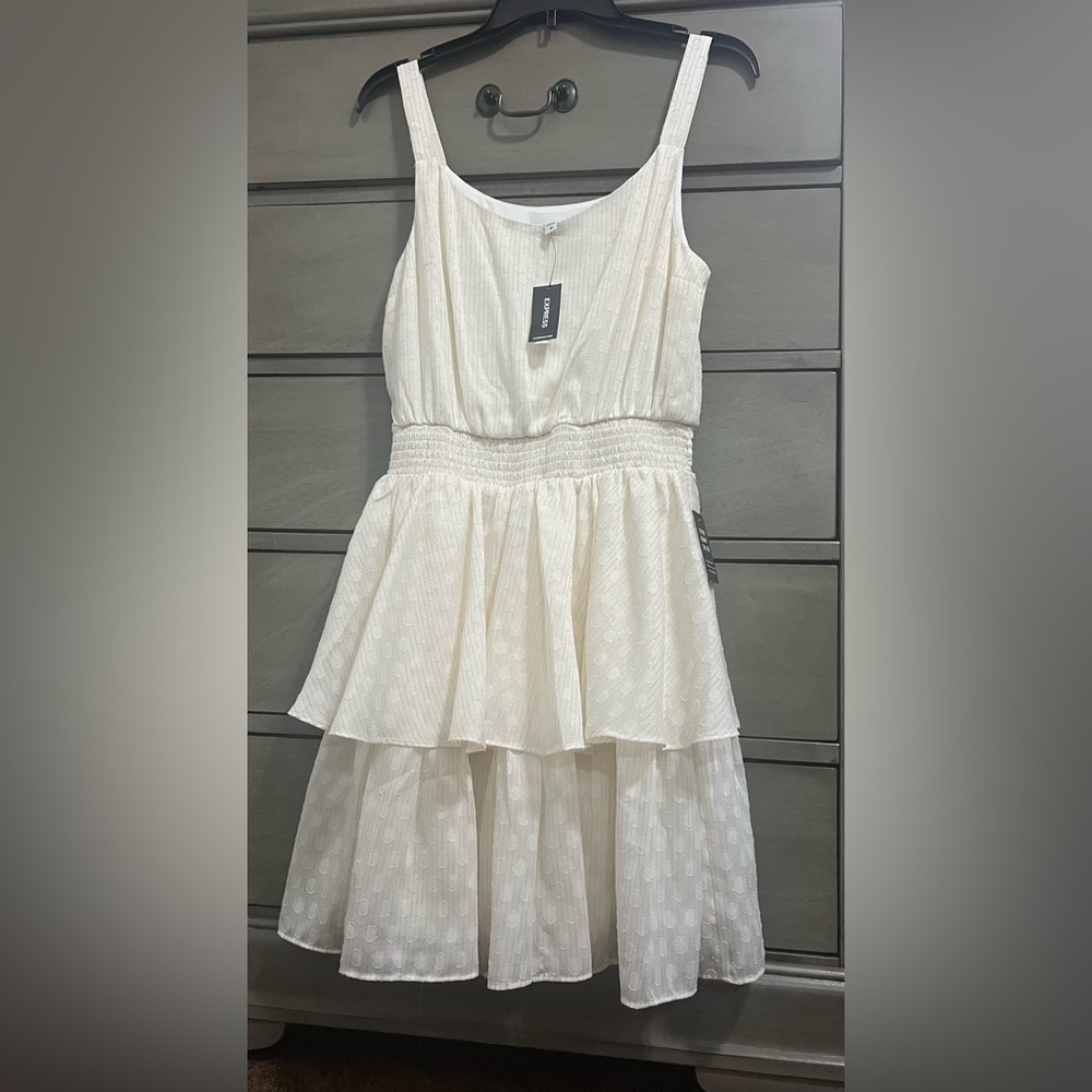 Cream dress with gold stripes and Polka dot detailing